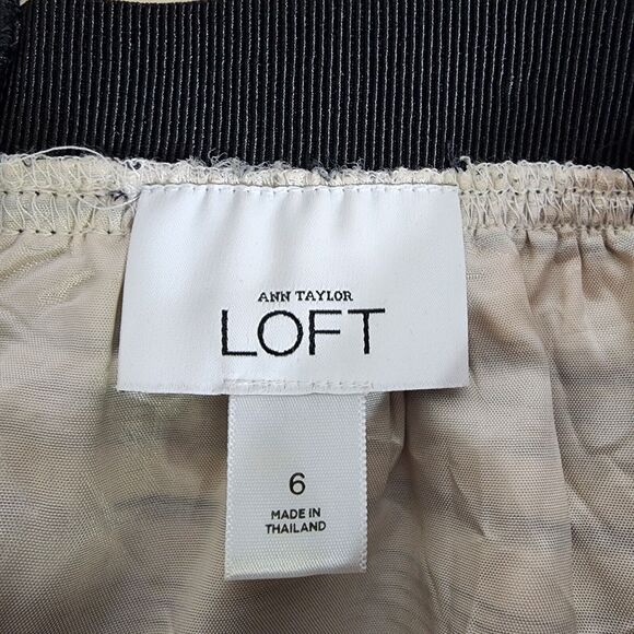 Ann Taylor Loft Womens Skirt Size 6 Cream Black Striped Silk Blend Elastic Waist - Picture 6 of 8